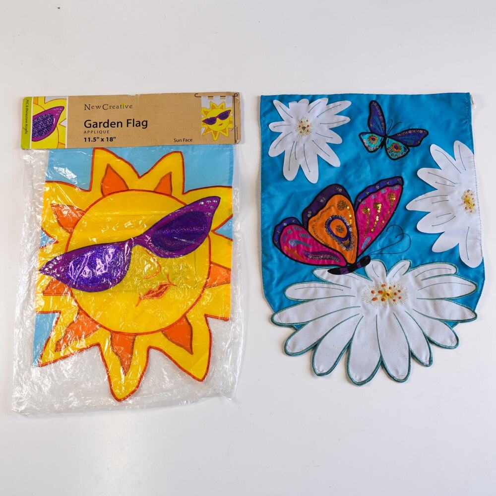 New Creative Sun & Butterfly Garden Flag Outdoor Hanging Signs x2 Size 11.5"x18"